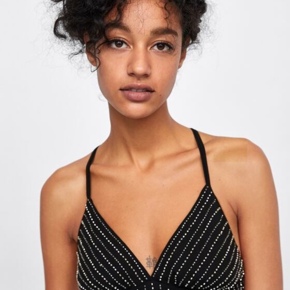 NWT Zara Size L Mini Beaded Strappy Dress Summer Cocktail LBD - Picture 4 of 6